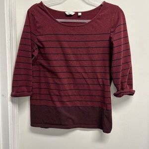 Reitmans Maroon and Black Striped 3/4 Sleeve Top